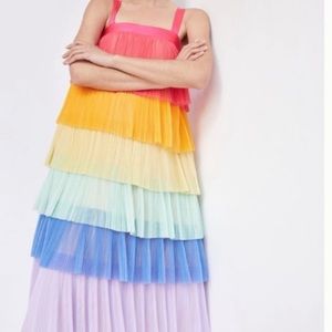 Anthropologie rainbow tiered tulle midi dress